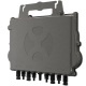 Gray electrical control module with a top mounting bracket and multiple bottom connector ports, used for vehicle or industrial control systems